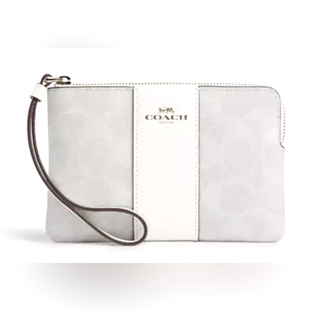 COACH Corner Zip Wristlet Signature Canvas W/ White Stripe - NEW W TAGS MSRP $88